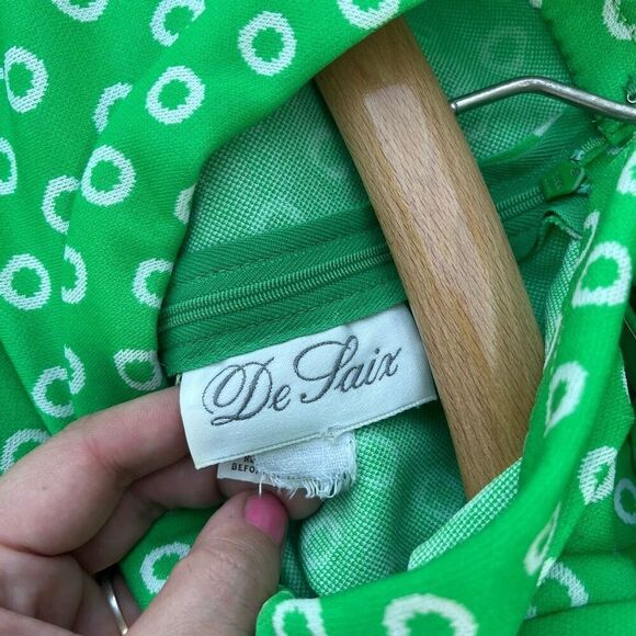 Vintage 60s De Saix Neon Green Vibrant Polka Dot Maxi Belted Dress - Picture 4 of 7